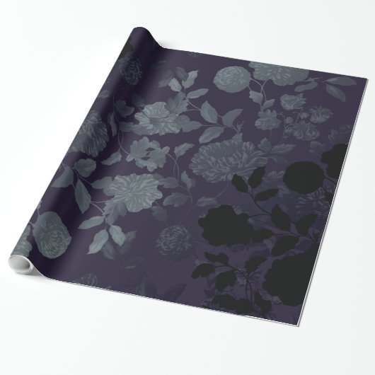 Mulberry Blue Paars Black  Floral Toile Cadeaupapier (Uitgerold)