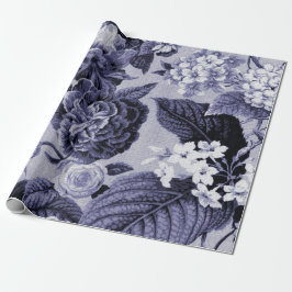 Mulberry Blue Paars Botanic Floral Toile Cadeaupapier