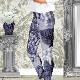 Mulberry Blue Paars Botanical Floral Toile No.1 Leggings