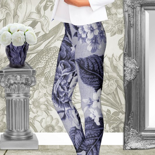 Mulberry Blue Paars Botanical Floral Toile No.1 Leggings