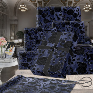 Mulberry Blue Paars Ombre Black Floral Vine Cadeaupapier