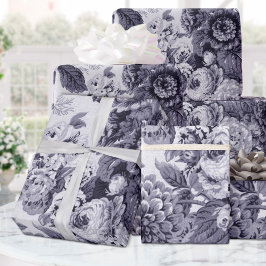 Mulberry Blue Paars Toned  Floral Cadeaupapier