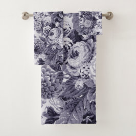 Mulberry Blue  Peony Dahlias Floral Toile Bad Handdoek