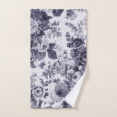 Mulberry Blue  Peony Dahlias Floral Toile Bad Handdoek (Handdoek)