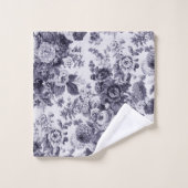 Mulberry Blue  Peony Dahlias Floral Toile Bad Handdoek (Wasdoekje)