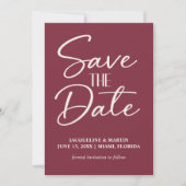 Mulberry Burgundy Wedding Cream Handgeschreven Save The Date (Voorkant)