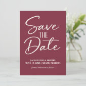 Mulberry Burgundy Wedding Cream Handgeschreven Save The Date (Staand voorkant)
