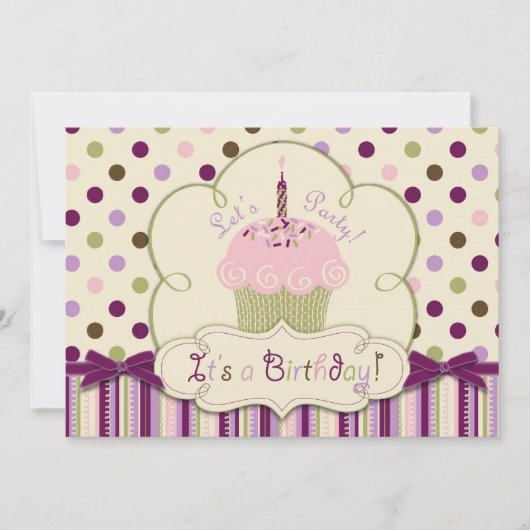 Mulberry Dot Cupcake First Birthday Kaart (Voorkant)