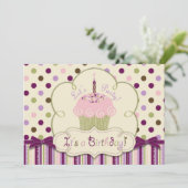 Mulberry Dot Cupcake First Birthday Kaart (Staand voorkant)
