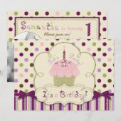 Mulberry Dot Cupcake First Birthday Kaart (Voorkant / Achterkant)