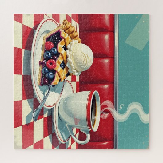 Mulberry en Blueberry Pie, ijs en koffie Legpuzzel (Horizontaal)