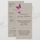 Mulberry glitter vlinder linnen bruiloft programma programmakaart (Voorkant / Achterkant)