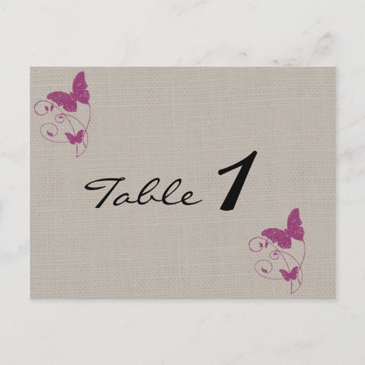 Mulberry Glitter Vlinder Trouwtafel nummer Briefkaart (Voorkant)