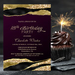 Mulberry Gold Glitter 18th Birthday Party Kaart<br><div class="desc">Nodig je vrienden en geliefden uit voor je 18e verjaardagsfeestje met deze moderne feestdag voor de mulberry en de gouden verjaardag.</div>