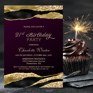 Mulberry Gold Glitter 21st Birthday Party Kaart