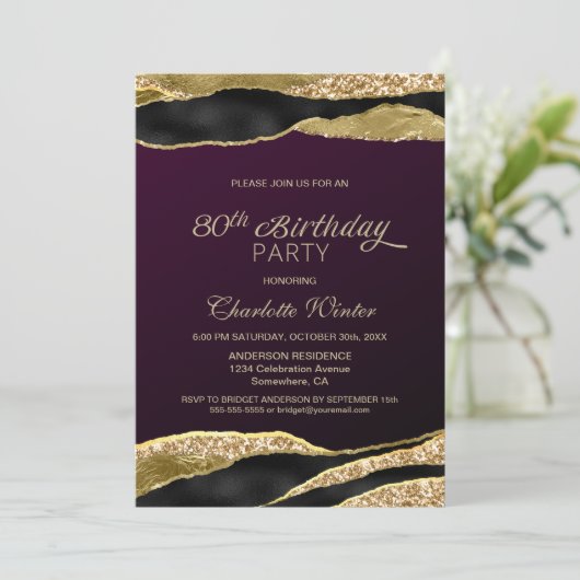 Mulberry Gold Glitter 80e verjaardag Kaart (Staand voorkant)