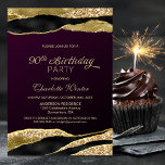Mulberry Gold Glitter 90th Birthday Party Kaart<br><div class="desc">Nodig je vrienden en geliefden uit voor je 90ste verjaardagsfeestje met deze moderne feestdag voor de mulberry en de gouden verjaardag.</div>