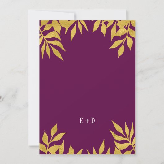 Mulberry goud verlaat herfst trendy bruiloft kaart (Achterkant)