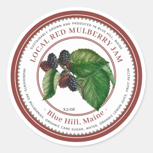  Mulberry Illustratie Rode Grens Jam Ronde Sticker (Voorkant)