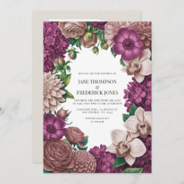 Mulberry, Mauve Clay & Soft Fig Wedding Invitation Kaart