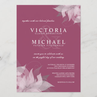 Mulberry Roos en White Floral Wedding Invitations Kaart