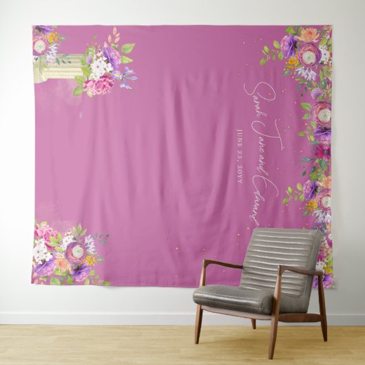 Mulberry roze bloemenbruids fotocabine achtergrond wandkleed (In Situ (horizontaal))