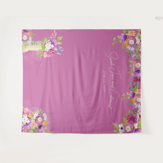 Mulberry roze bloemenbruids fotocabine achtergrond wandkleed (Voorkant (horizontaal))