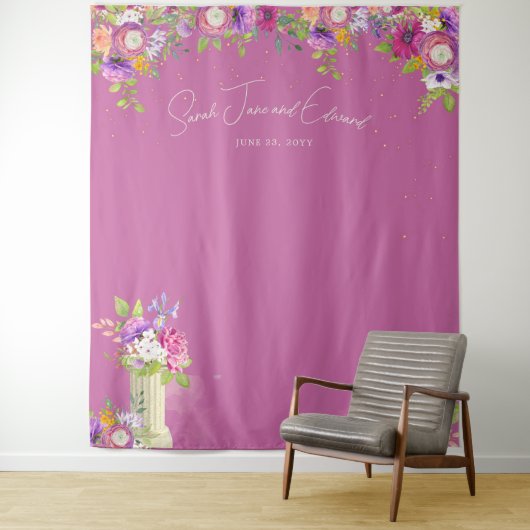 Mulberry roze bloemenbruids fotocabine achtergrond wandkleed (In situ)