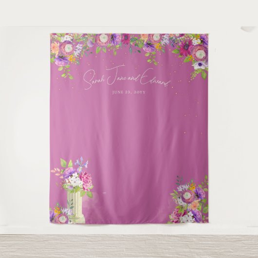 Mulberry roze bloemenbruids fotocabine achtergrond wandkleed (Voorkant)