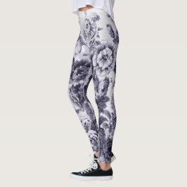 Mulberry Toned Black & White  Floral Toile Leggings