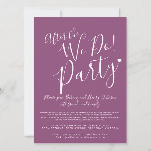 Mulberry white na de bruiloft na feest kaart (Voorkant)