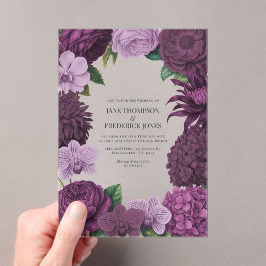 Mulberry Wine, Deep Fig & Dusty Lavender Wedding Acryl Uitnodigingen (Insitu (Draagbaar))