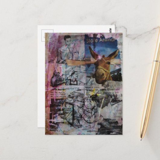 Mule and Men a unique Mixed Media Collage Briefkaart (Voorkant / Achterkant in situ)