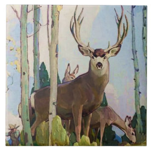 “Mule Deer Bok en Doe” door W Herbert Dunton Tegeltje