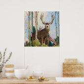 “Mule Deer bok en vrouwtje” door W Herbert Dunton Poster (Keuken)
