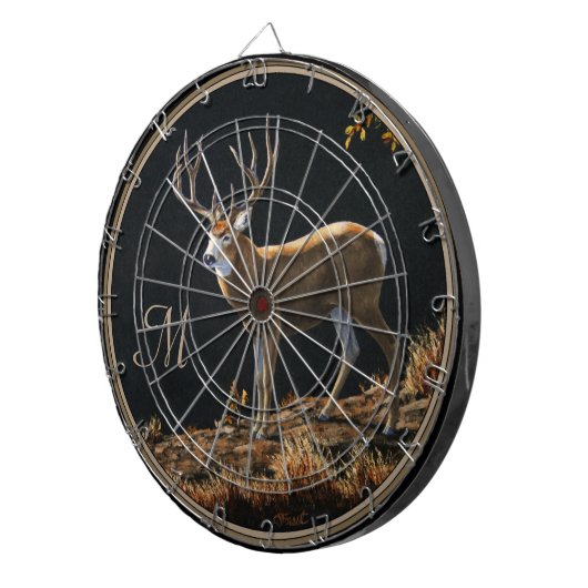Mule Deer Buck Autumn Trophy Antlers Monogram Dartbord (Voorkant Rechts)