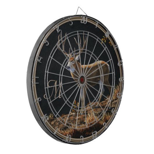 Mule Deer Buck Autumn Trophy Antlers Monogram Dartbord (Voorkant Links)