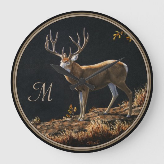 Mule Deer Buck Autumn Trophy Antlers Monogram Grote Klok (Voorkant)