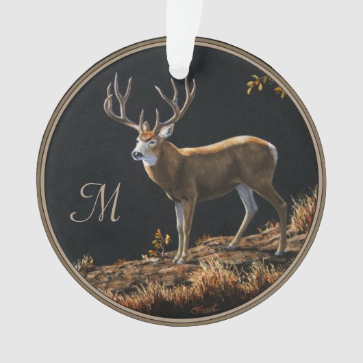 Mule Deer Buck Autumn Trophy Antlers Monogram Ornament (voorkant)