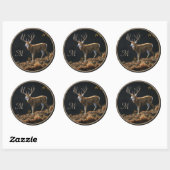 Mule Deer Buck Autumn Trophy Antlers Monogram Ronde Sticker (Vel)