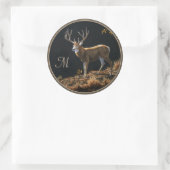 Mule Deer Buck Autumn Trophy Antlers Monogram Ronde Sticker (Tas)