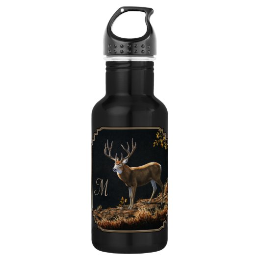 Mule Deer Buck Autumn Trophy Antlers Monogram Waterfles (Voorkant)