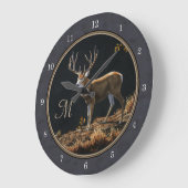 Mule Deer Buck Charcoal Gray Monogram Grote Klok (Hoek)