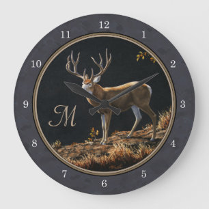 Mule Deer Buck Charcoal Gray Monogram Grote Klok