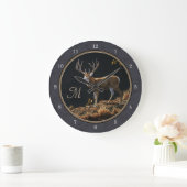 Mule Deer Buck Charcoal Gray Monogram Grote Klok (Huis)