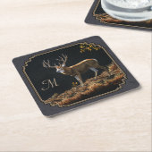 Mule Deer Buck Charcoal Gray Monogram Kartonnen Onderzetters (Schuin)