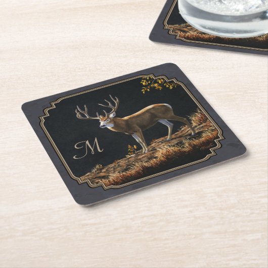 Mule Deer Buck Charcoal Gray Monogram Kartonnen Onderzetters (Schuin)