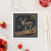 Mule Deer Buck Charcoal Gray Monogram Servet (Insitu)
