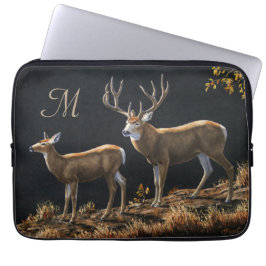 Mule Deer Buck & Doe Monogram Laptop Sleeve