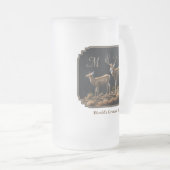 Mule Deer Buck & Doe Monogram Matglas Bierpul (Voorkant rechts)